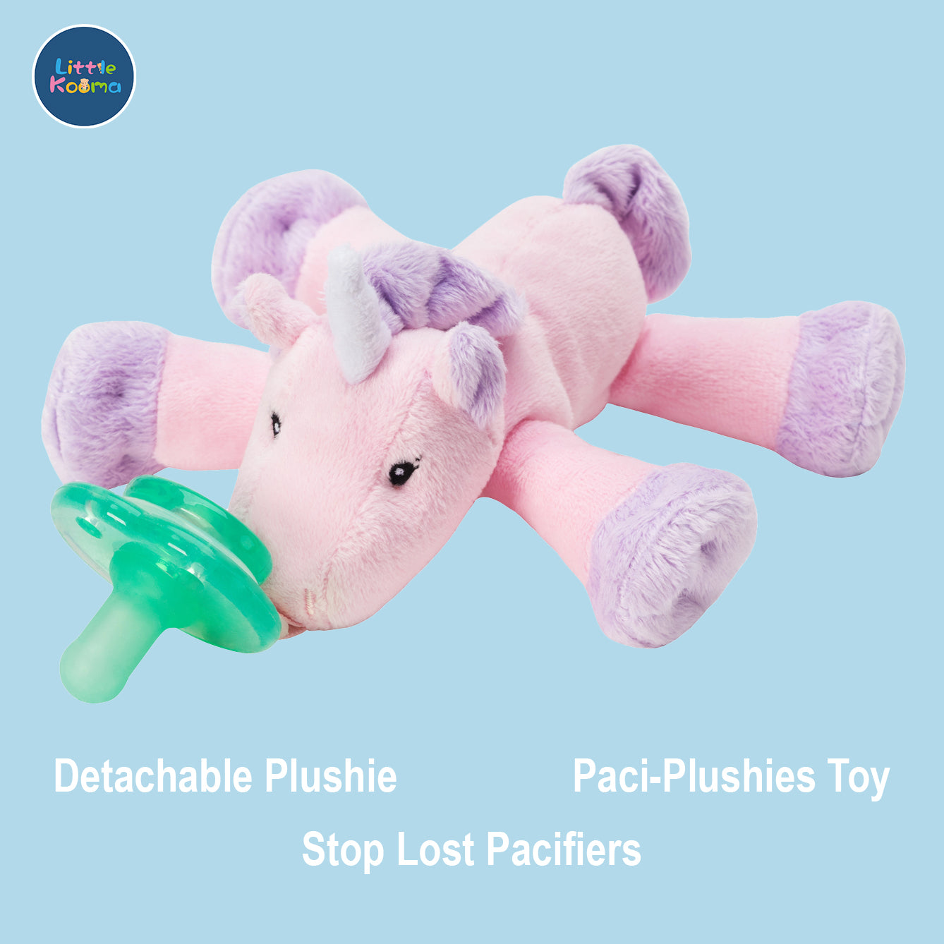 Nookums Paci-Plushies Shakies - Unicorn Pacifier Holder - Plush Toy Includes Detachable Pacifier - Little Kooma