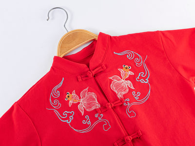[Pre-order] Baby Kids Boys Cheongsam Set Double Golden Fish Top n Shorts CNY Chinese New Year Outfit - Little Kooma