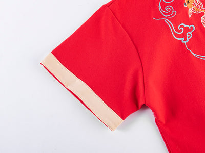[Pre-order] Baby Kids Boys Cheongsam Set Double Golden Fish Top n Shorts CNY Chinese New Year Outfit - Little Kooma