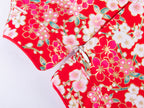 A10 Red Cheongsam Dress w White n Pink Plum Blossoms Flowers - Little Kooma