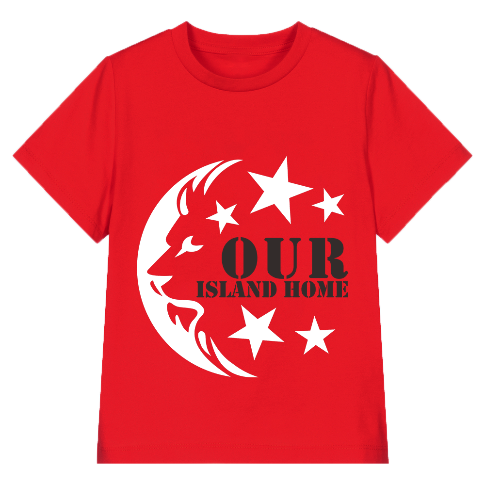 Baby Kids Red T-shirt Our Island Home Moon Stars Lion Face National Day Top Outfit - Little Kooma