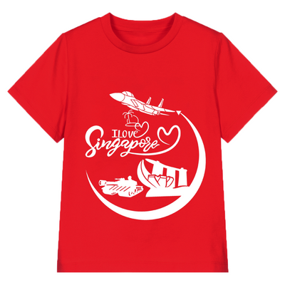 Baby Kids Red T-shirt I Love Singapore Fighter Tank ArtScience Museum Marina Bay Sands National Day Top Outfit - Little Kooma