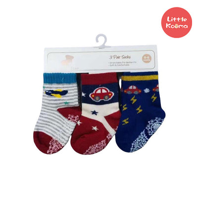 First Step Baby Socks 3 Pairs Pack Anti-slip BC71216 - Little Kooma
