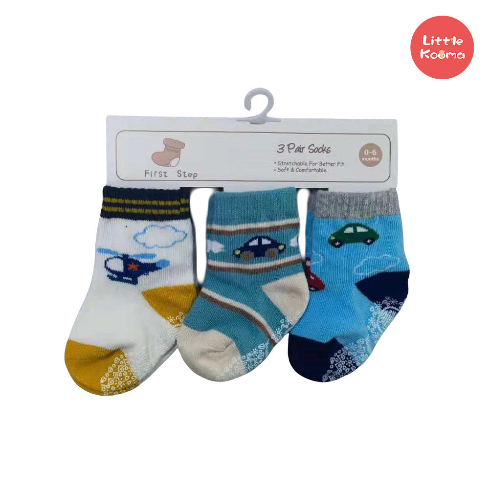 First Step Baby Socks 3 Pairs Pack Anti-slip BC71219 - Little Kooma