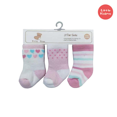 First Step Baby Socks 3 Pairs Pack Anti-slip BC71222 - Little Kooma