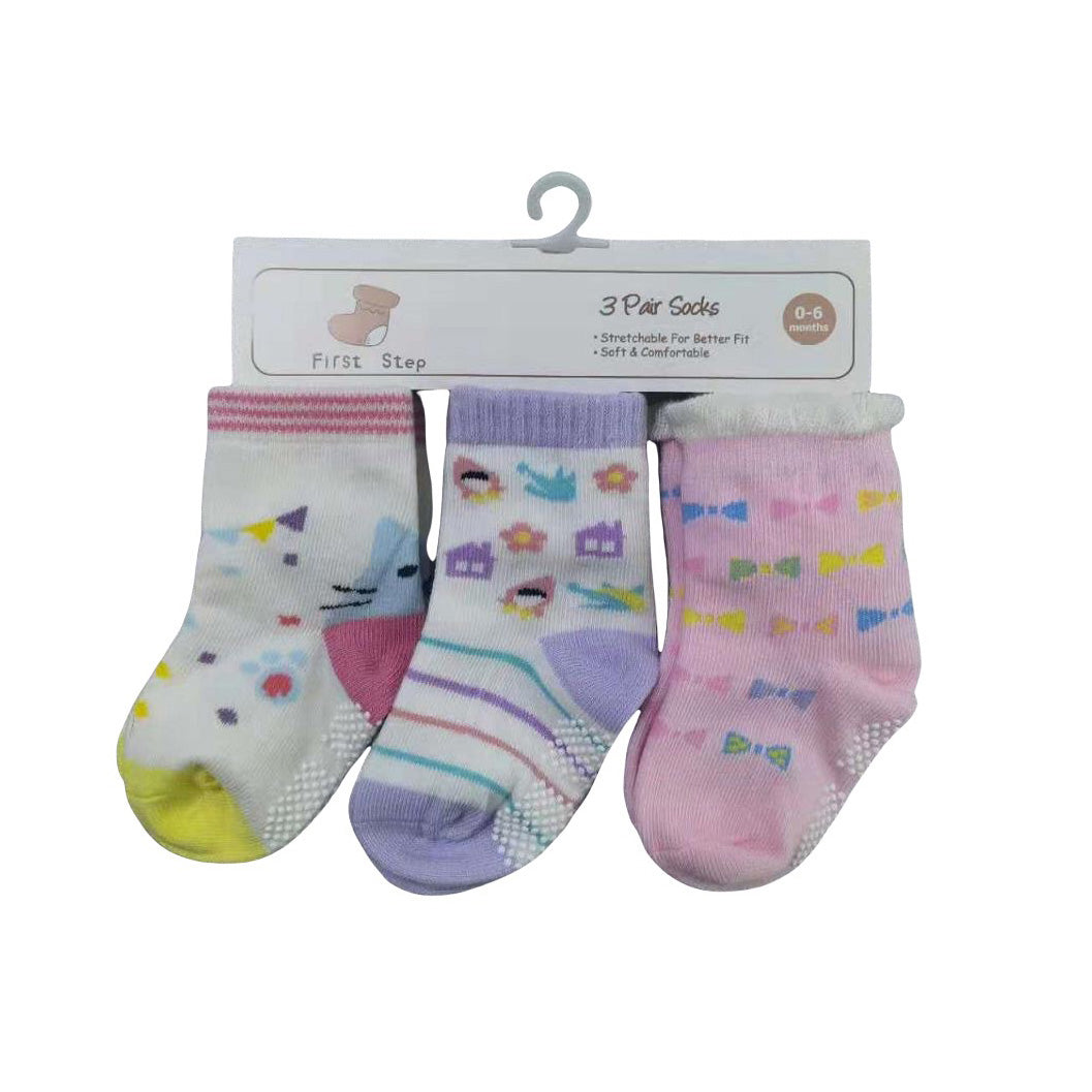 First Step Baby Socks 3 Pairs Pack Anti-slip BC71223 - Little Kooma