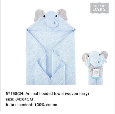 Hudson Baby Animal Woven Terry Hooded Bath Towel Swaddle Blue Elephant - 0512 - Little Kooma