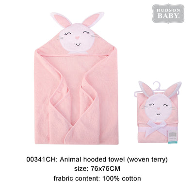 Hudson Baby Animal Woven Terry Hooded Bath Towel Swaddle Pink Bunny- 0512 - Little Kooma