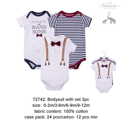 Hudson Baby Bodysuits 3 Piece Pack Charming & Handsome 72742 - 0512 - Little Kooma