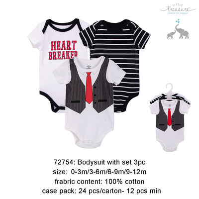 Hudson Baby Bodysuits 3 Piece Pack Heart Breaker/Black 72754 - 0512 - Little Kooma
