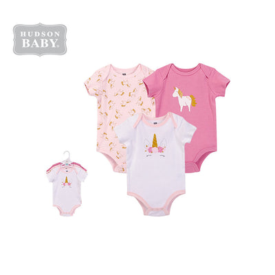Hudson Baby Bodysuits 3 Piece Pack Pink Unicorn 58366 - 0729 - Little Kooma