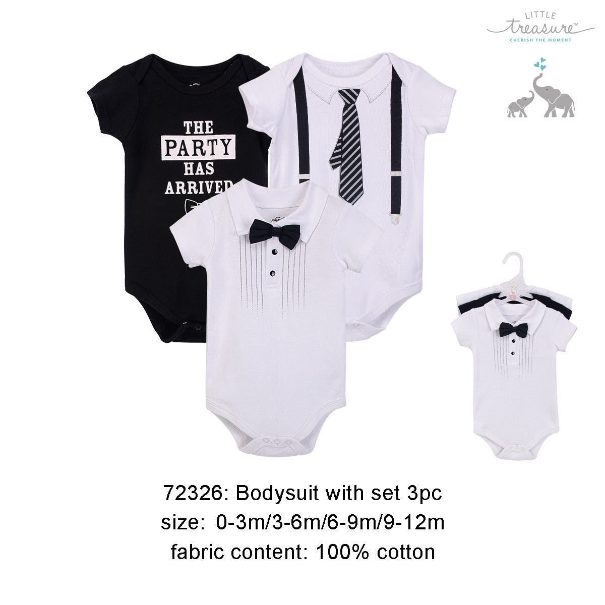 Hudson Baby Bodysuits 3 Piece Pack Tux n Tie 72326 - 0512 - Little Kooma