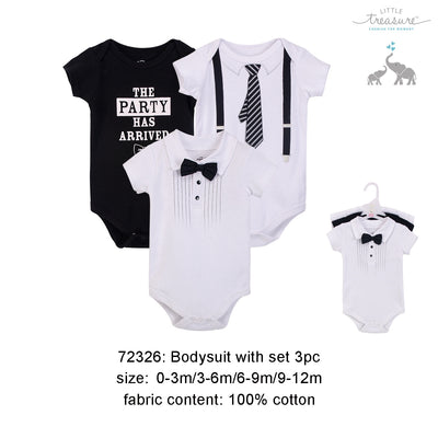 Hudson Baby Bodysuits 3 Piece Pack Tux n Tie 72326 - 0512 - Little Kooma