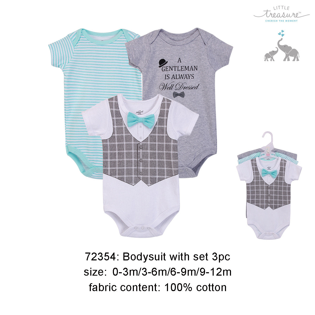 Hudson Baby Bodysuits 3 Piece Pack Well Dressed 72354 - 0512 - Little Kooma