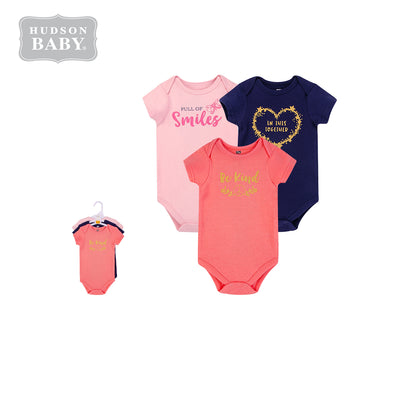 Hudson Baby Bodysuits 3 Piece Short Sleeves Pack Be Kind 16513 - Little Kooma
