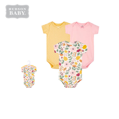 Hudson Baby Bodysuits 3 Piece Short Sleeves Pack Floral Prints 13633 - Little Kooma