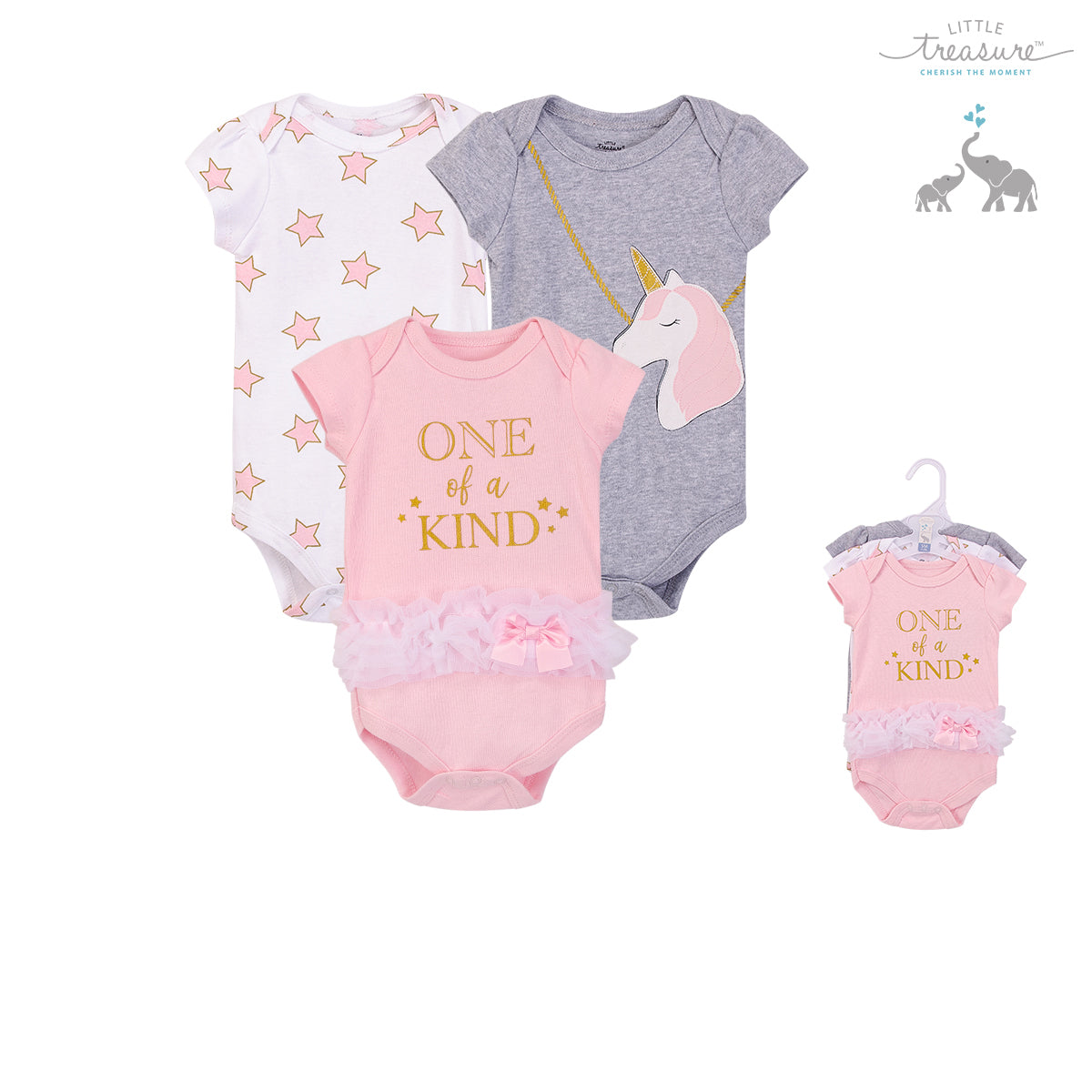 Little Treasure Baby Bodysuits 3 Piece Short Sleeves Pack Unicorn One of A KInd 72823 - Little Kooma