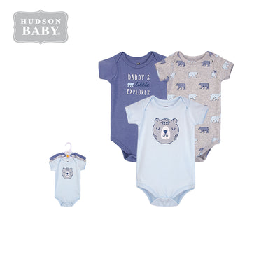 Hudson Baby Bodysuits 3 Piece Short Sleeves Pack Polar Bear 13613 - Little Kooma