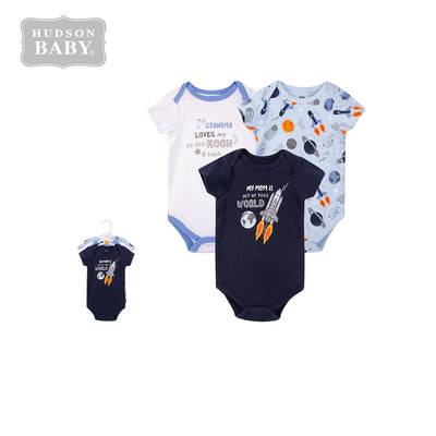 Hudson Baby Bodysuits 3 Piece Short Sleeves Pack Space 16978 - Little Kooma