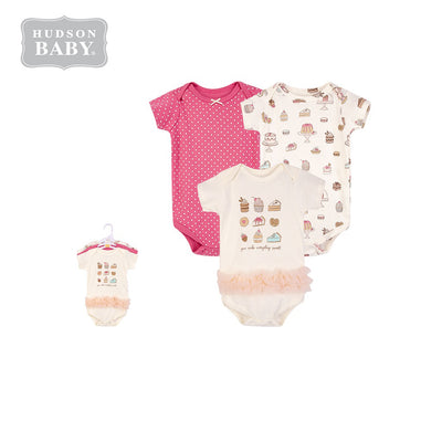 Hudson Baby Bodysuits 3 Piece Short Sleeves Pack Sweet Bakery 13629 - Little Kooma