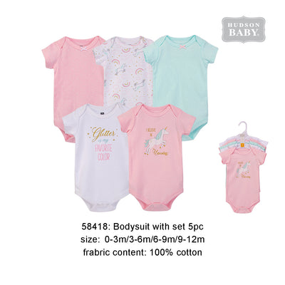 Hudson Baby Bodysuits 5 Piece Pack Glitter Unicorn 58418 - 0512 - Little Kooma