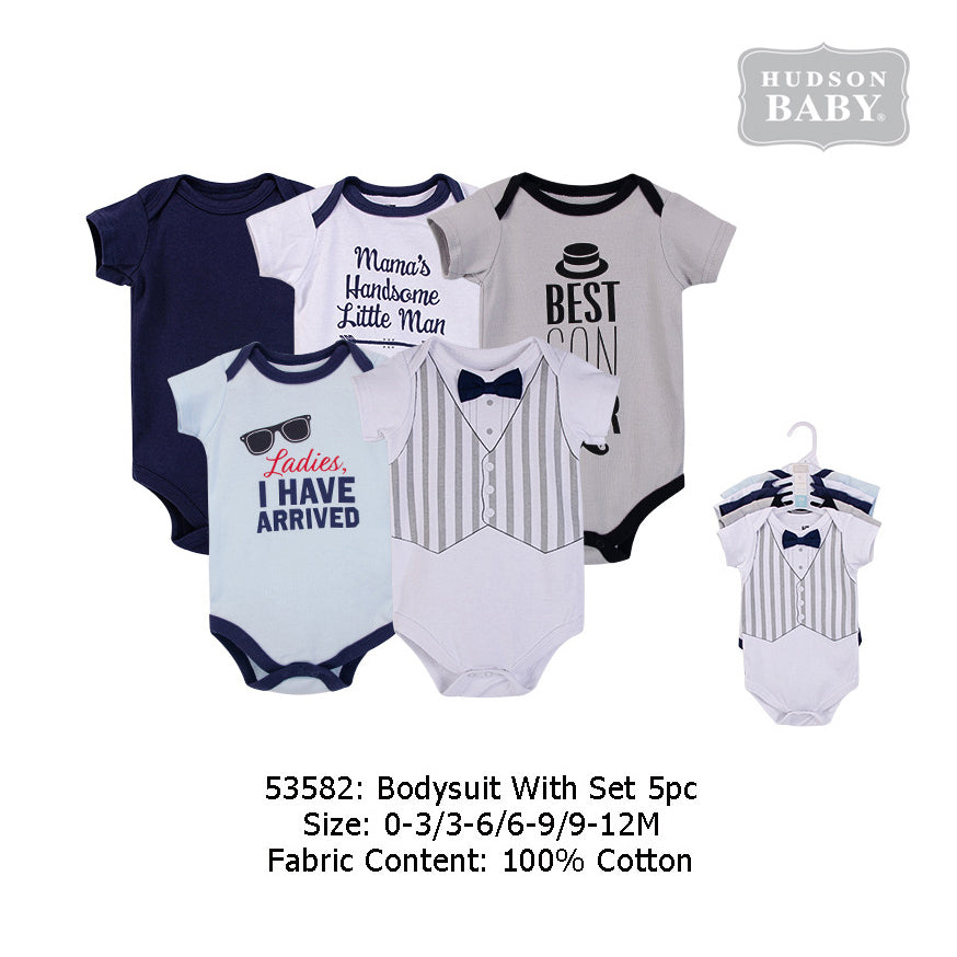 Hudson Baby Bodysuits 5 Piece Pack Handsome Little Man 53582 - 0512 - Little Kooma