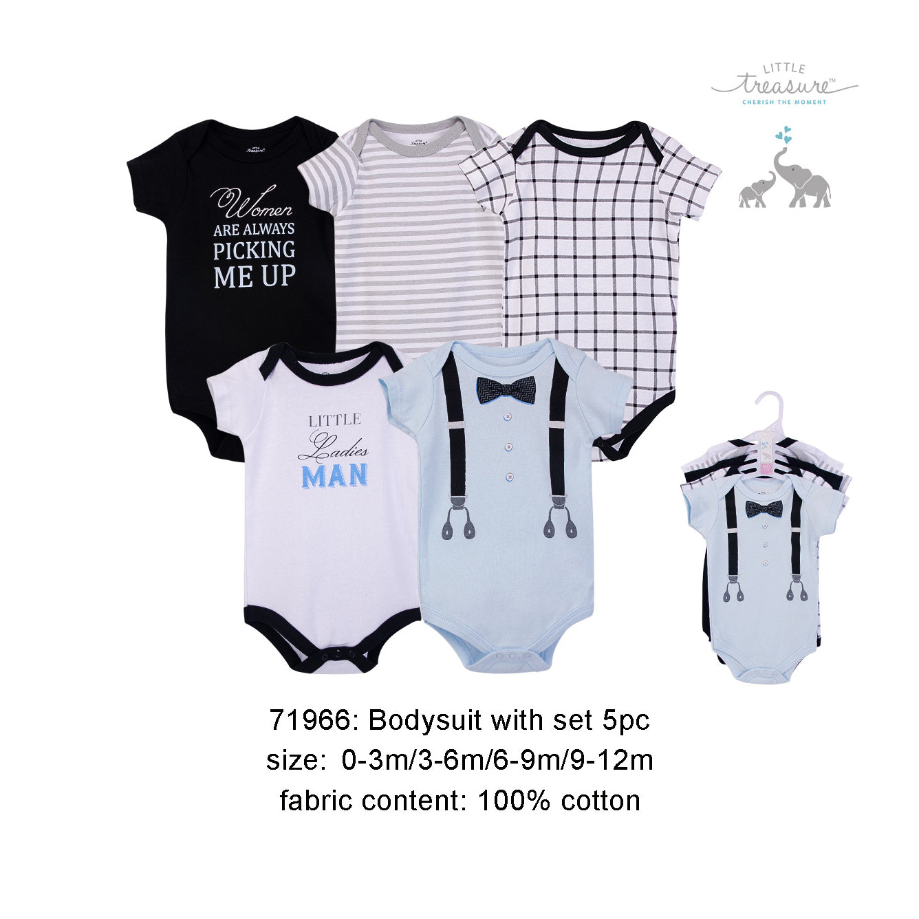 Hudson Baby Bodysuits 5 Piece Pack Ladies Man 71966 - 0512 - Little Kooma