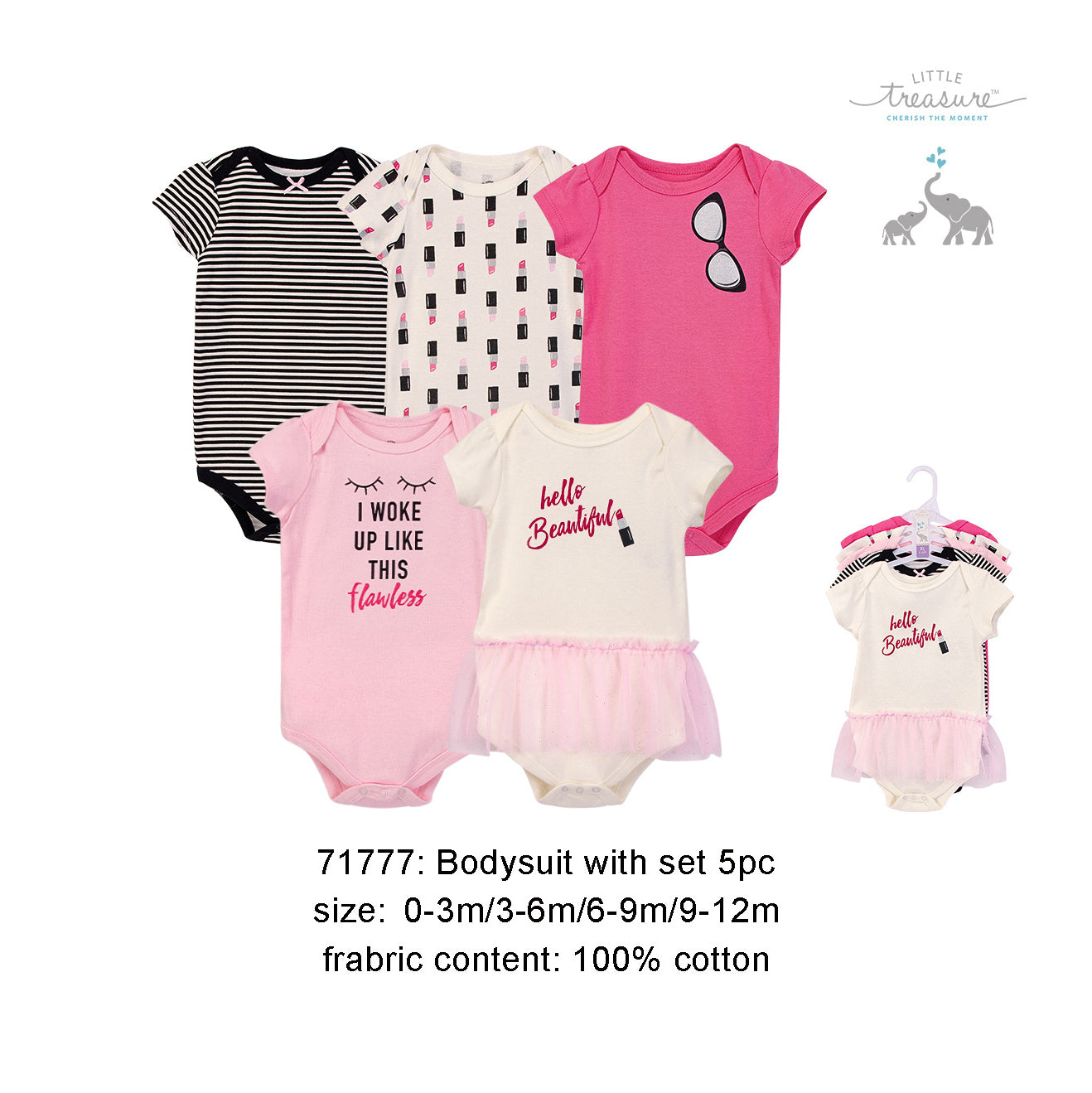 Hudson Baby Bodysuits 5 Piece Pack Lipstick 71777 - 0512 - Little Kooma