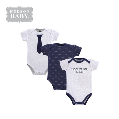 Hudson Baby Boy Bodysuit 3pc Set Short Sleeve Handsome Like Daddy 57530 - Little Kooma