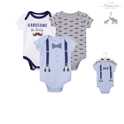 Hudson Baby Boy Bodysuit 3pc Set Short Sleeve Handsome Like Daddy 72724 - Little Kooma