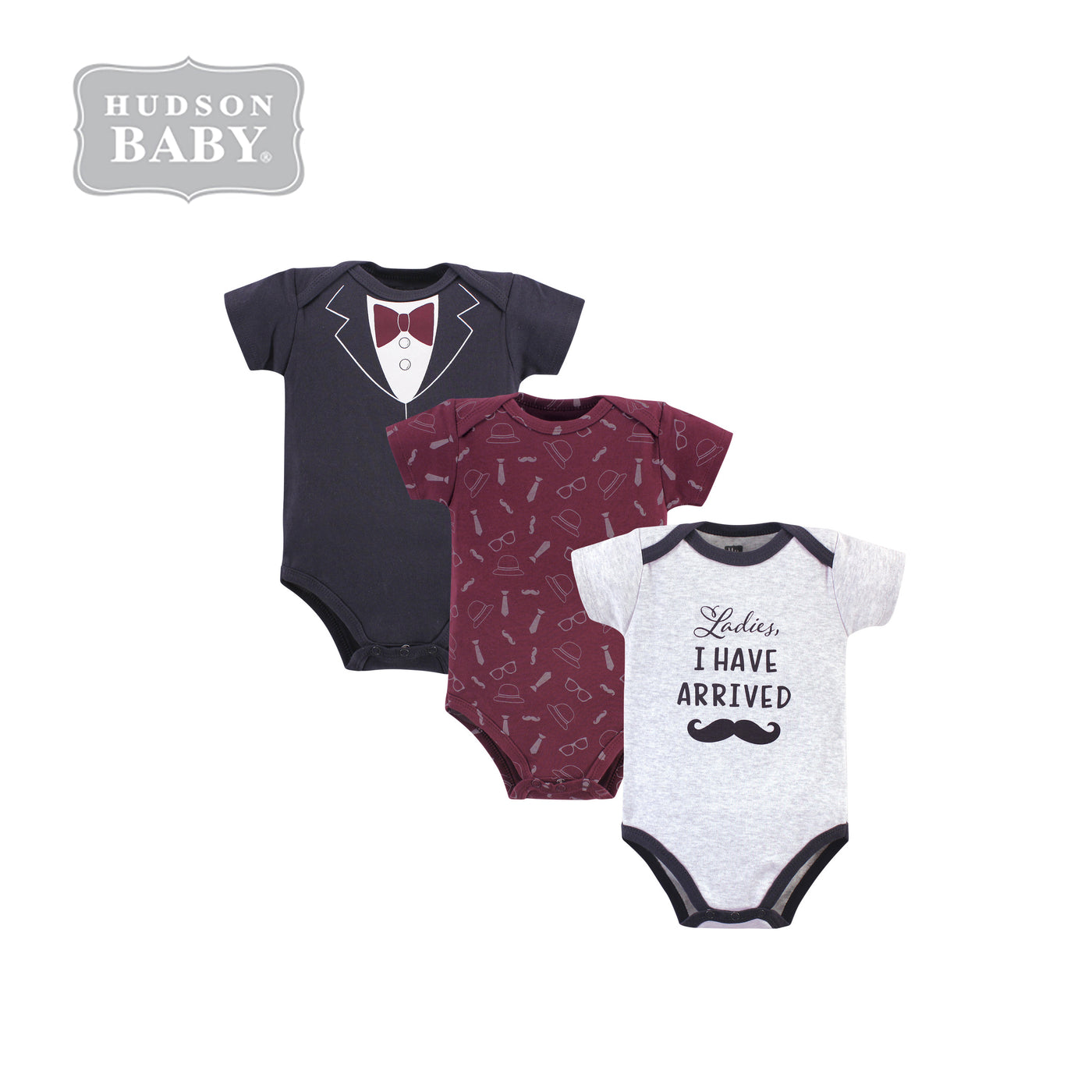 Hudson Baby Boy Bodysuit 3pc Set Short Sleeve Ladies Have Arrived 57536 - Little Kooma