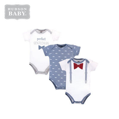 Hudson Baby Boy Bodysuit 3pc Set Short Sleeve Mister Handsome 57542 - Little Kooma