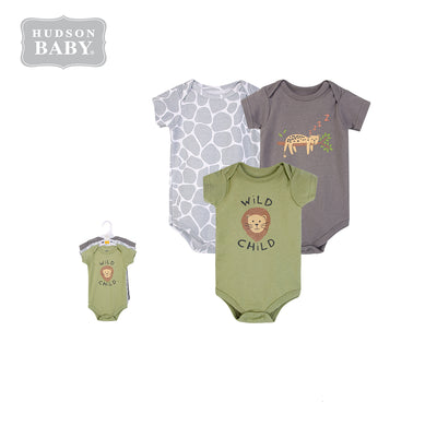 Hudson Baby Boy Bodysuit 3pc Set Short Sleeve Wild Child 13617 - Little Kooma