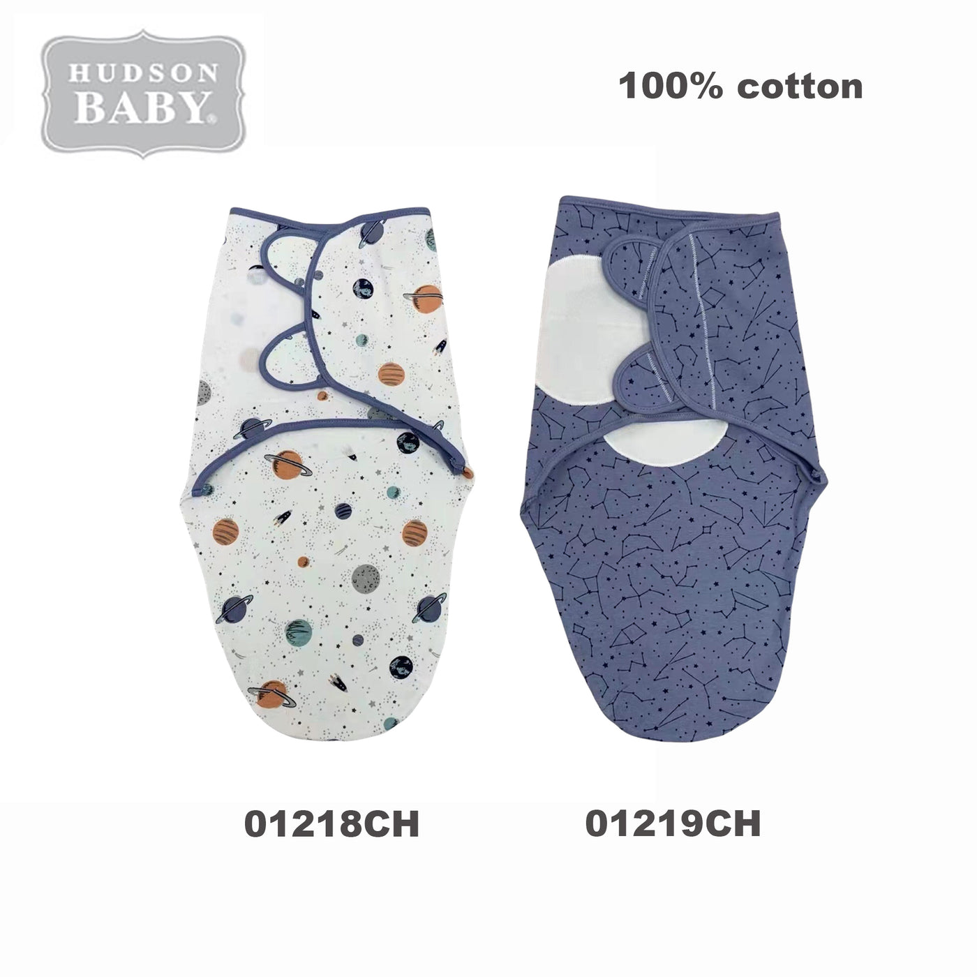 Hudson Baby Cotton Swaddle Wrap Magic Tape 0-3 months 2pc Set 01218CH 01219CH - Little Kooma