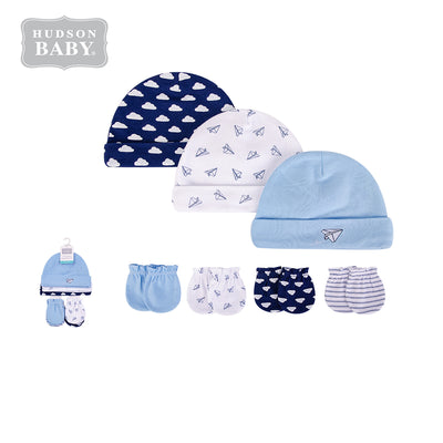 Hudson Baby Hats n Scratch Mittens 7 Pcs Set Paper Airplane 51700 - Little Kooma