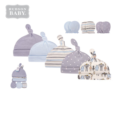 Hudson Baby Hats n Scratch Mittens 8 Pcs Set Royal Safari 56142 - Little Kooma
