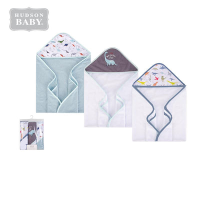 Hudson Baby Knit Terry Hooded Towel Set 3 Piece 52574 Dinosaurs - Little Kooma