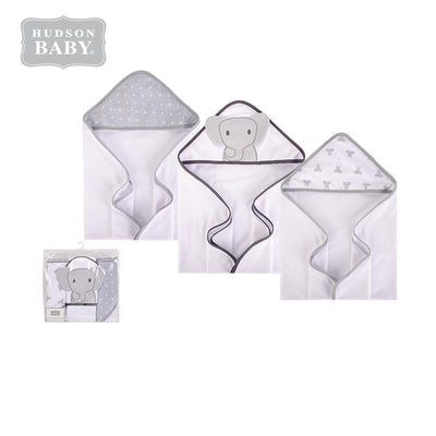 Hudson Baby Knit Terry Hooded Towel Set 3 Piece 57894 Elephant - Little Kooma