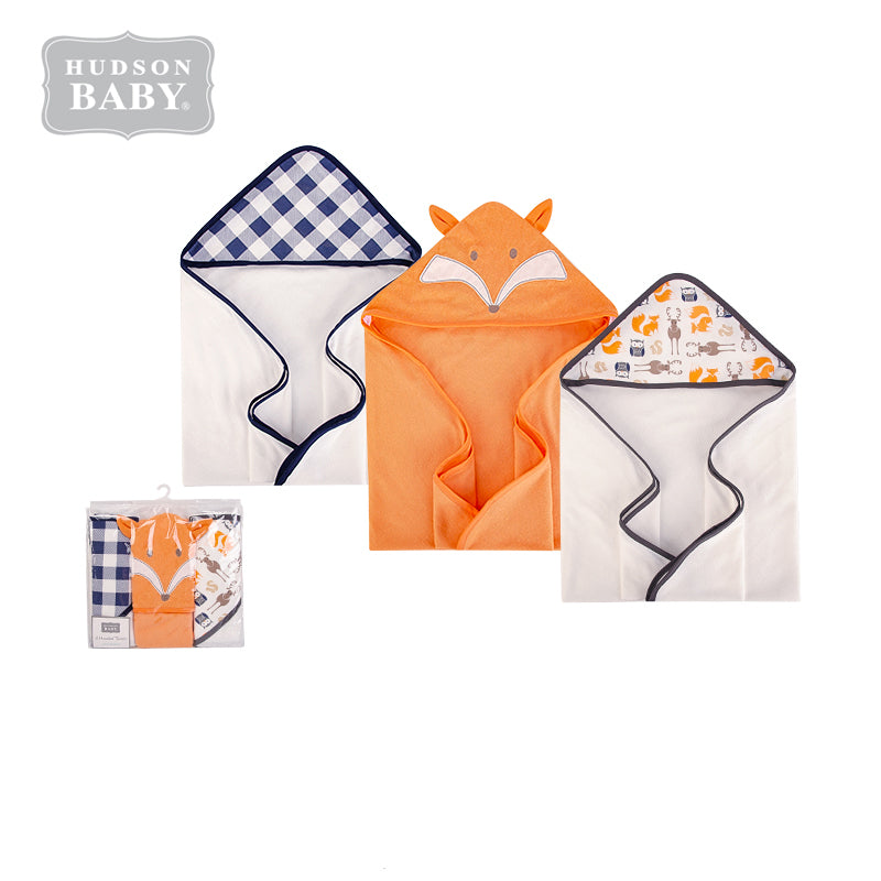 Hudson Baby Knit Terry Hooded Towel Set 3 Piece 57897 Fox - Little Kooma