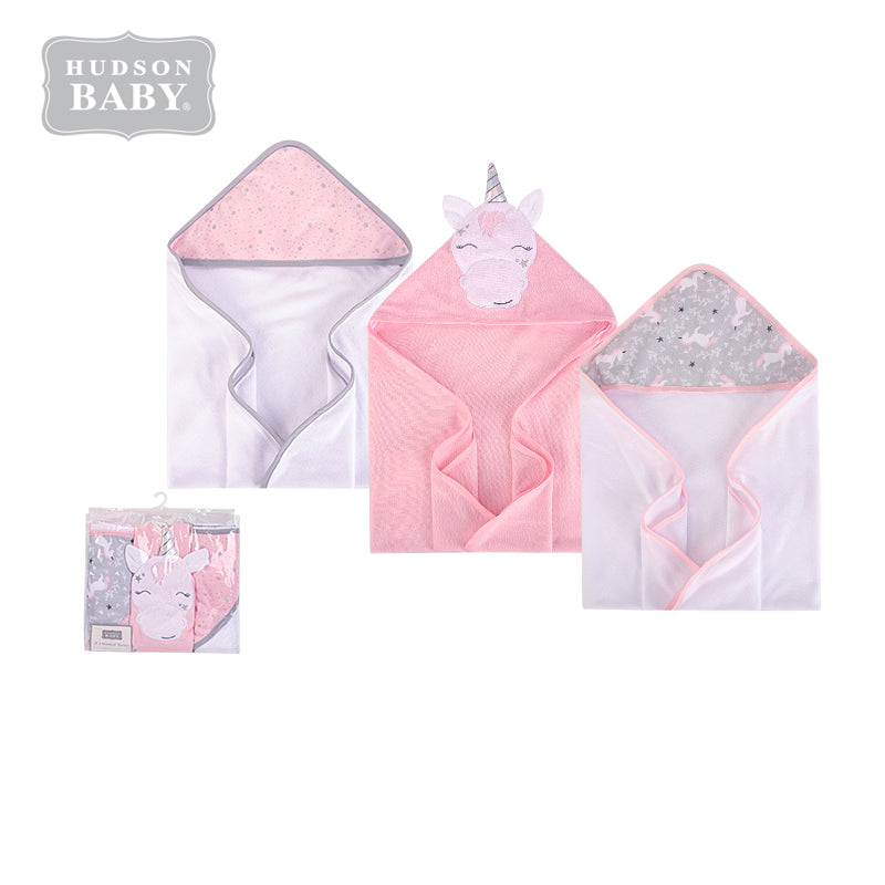 Hudson Baby Knit Terry Hooded Towel Set 3 Piece 57898 Pink Unicorn - Little Kooma