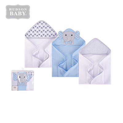 Hudson Baby Knit Terry Hooded Towel Set 3 Piece 57989 Blue Elephant - Little Kooma