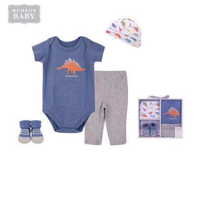Hudson Baby New Born Baby 4 Piece Layette Gift Set Dinosaur 18419 - Little Kooma