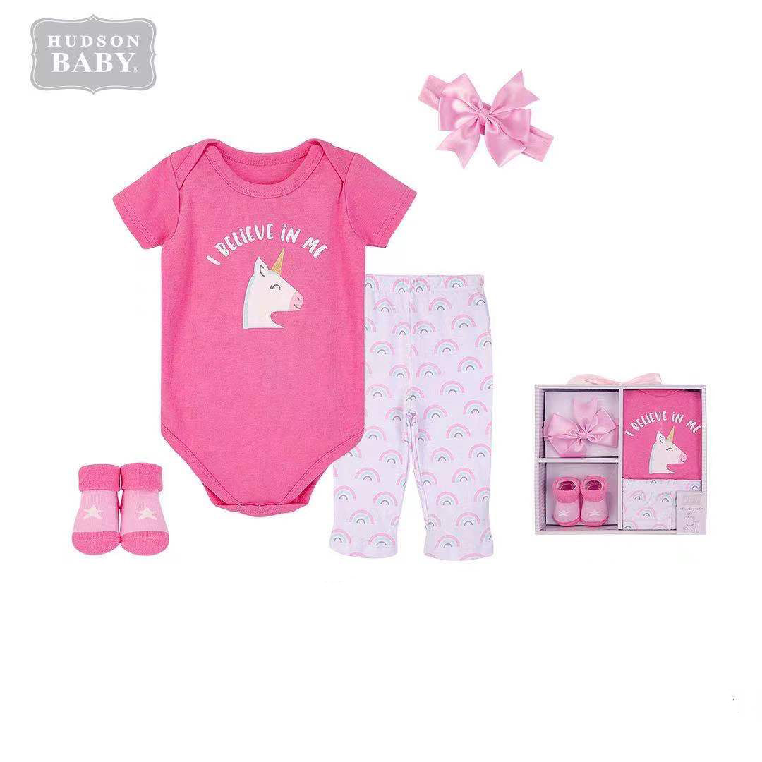 Hudson Baby New Born Baby 4 Piece Layette Gift Set Unicorn 18424 - Little Kooma