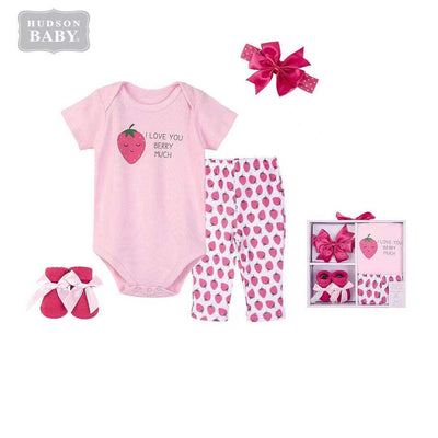 Hudson Baby New Born Baby 4 Piece Layette Gift Set Strawberry 18425 - Little Kooma