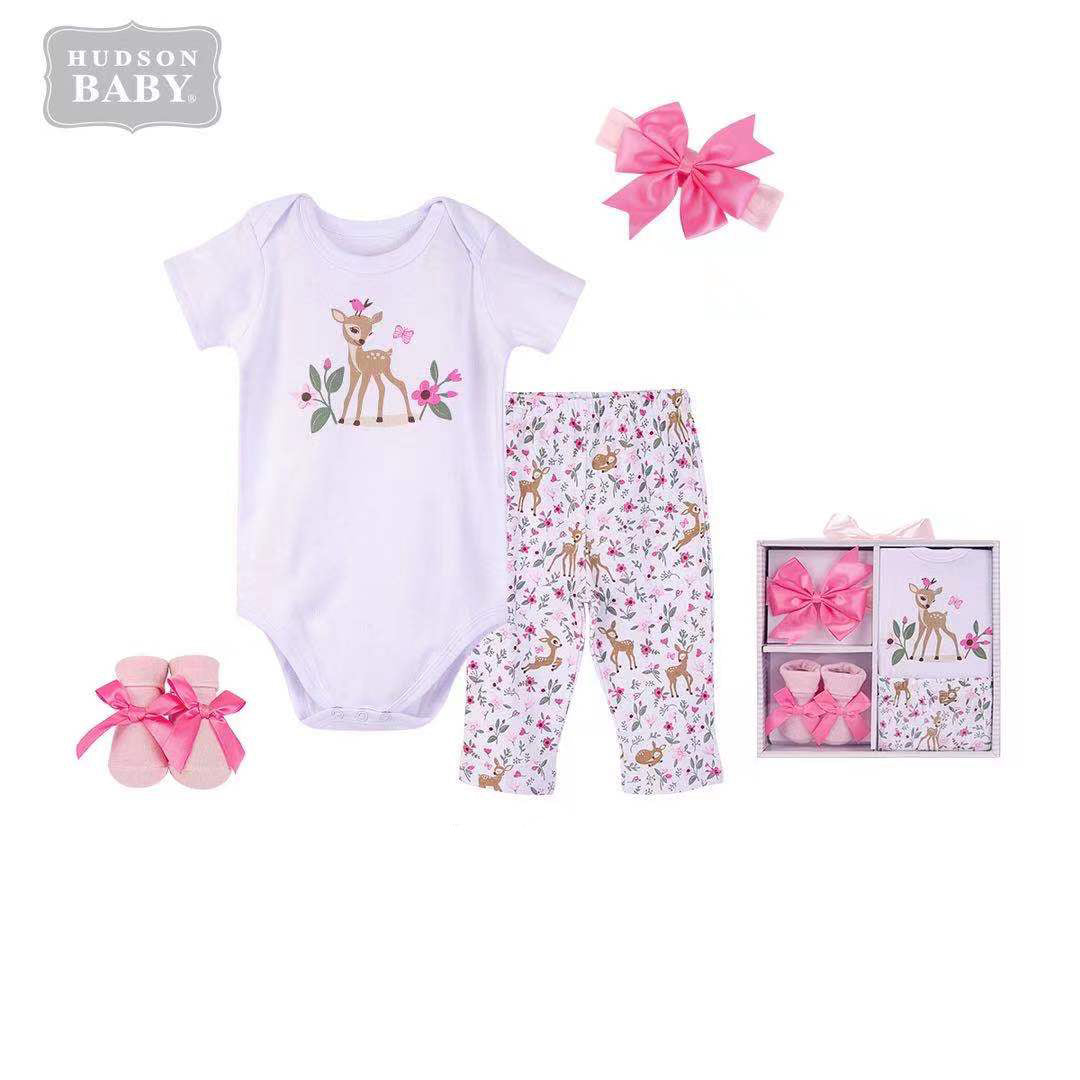 Hudson Baby New Born Baby 4 Piece Layette Gift Set Deer 18422 - Little Kooma