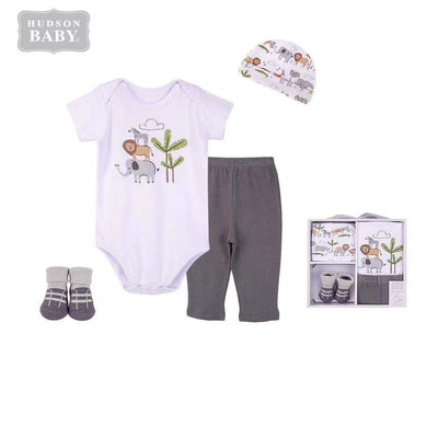 Hudson Baby New Born Baby 4 Piece Layette Gift Set Jungle Animals 18418 - Little Kooma