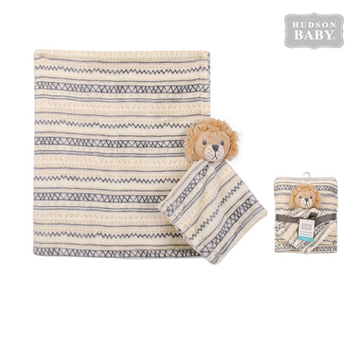 Hudson Baby Plush Blanket With Sherpa Backing Lion 52184 - Little Kooma