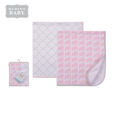 Hudson Baby Swaddle Blanket 2 Piece Pack 51435 Pink Elephant - 0801 - Little Kooma