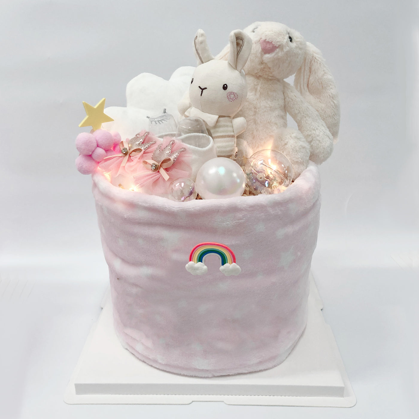 New Born Baby Girl LED Light Diaper Cake Bunny Gift Hamper - Little Kooma