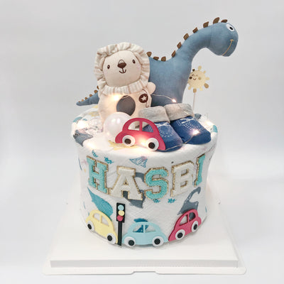 New Born Baby Boy LED Light Diaper Cake Dinosaur Gift Hamper - Little Kooma